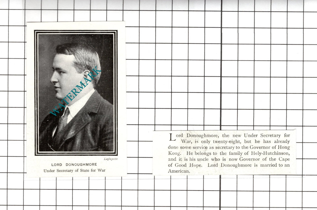Lord Donoughmore Hely-Hutchinson  - 1903 Two-Part SMALL Cutting