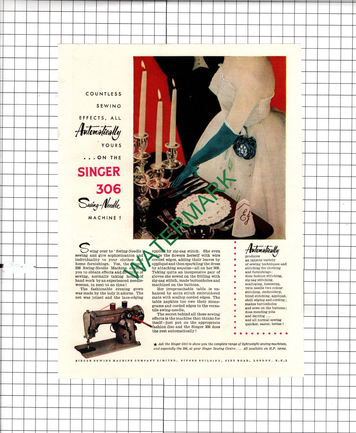 Singer Sewing Machine Company Ltd   - 1955 ADVERT