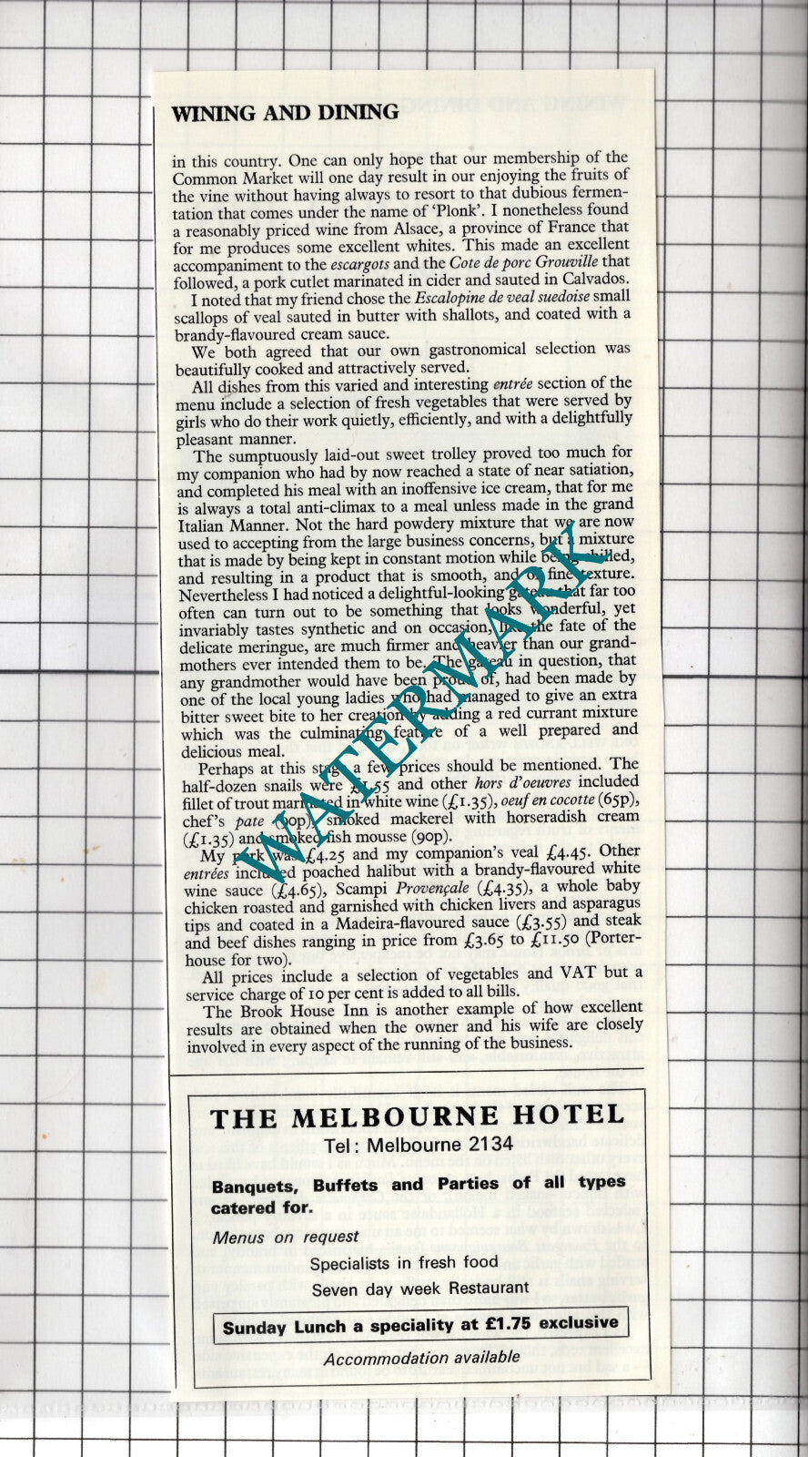 The Brookhouse Inn Rolleston-on-Dove Mr & Mrs Mellis - 1978 Cutting