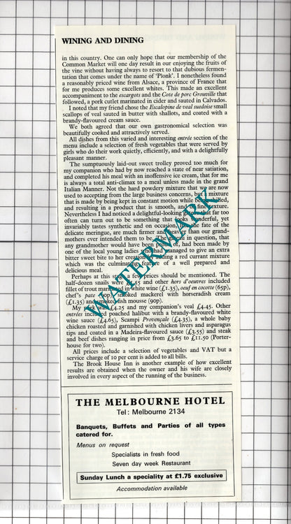 The Brookhouse Inn Rolleston-on-Dove Mr & Mrs Mellis - 1978 Cutting
