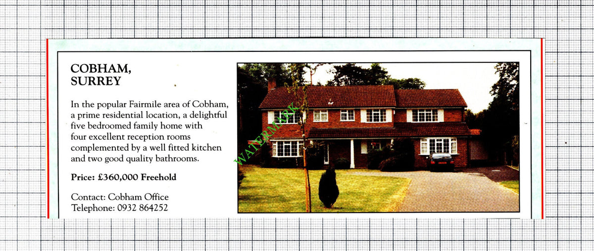 Cobham Surrey House Sale Advert - 1991 Cutting