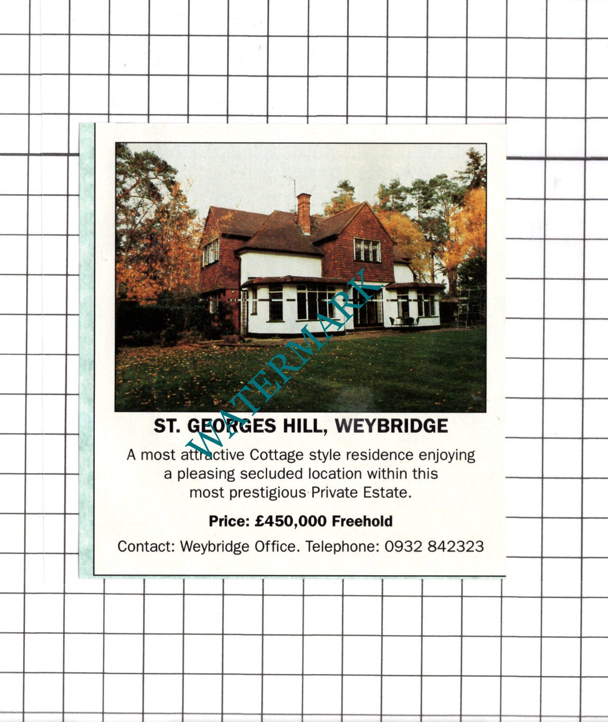 St Georges Hill Weybridge House Sale Advert - 1990 Clipping / Print