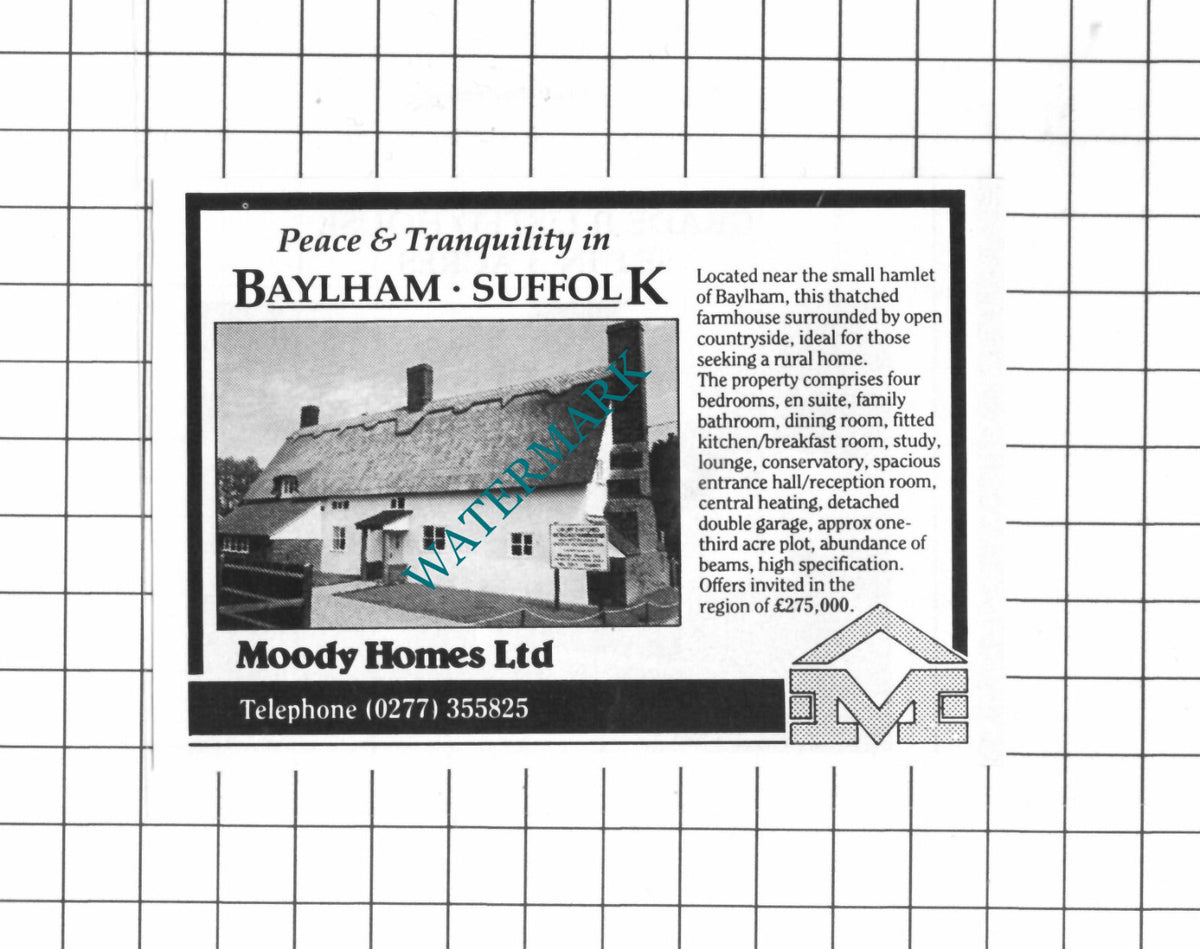 Baylham Suffolk SMALL House Sale Advert - 1991 Clipping
