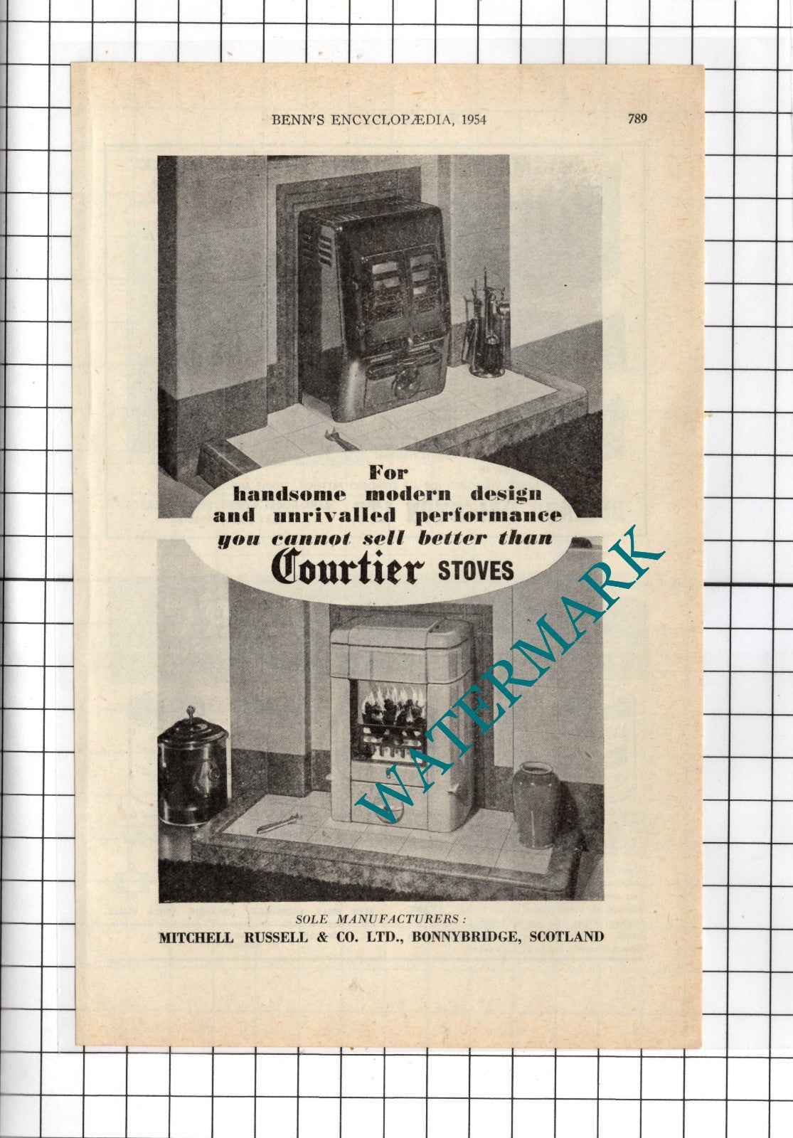 Mitchell Russell & Co Ltd Bonnybridge Courtier Stoves / Haighton -  1954 Advert