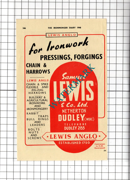 Tinsley Wire Industries Ltd Sheffield / Samuel Lewis & Co Netherton -1948 Advert