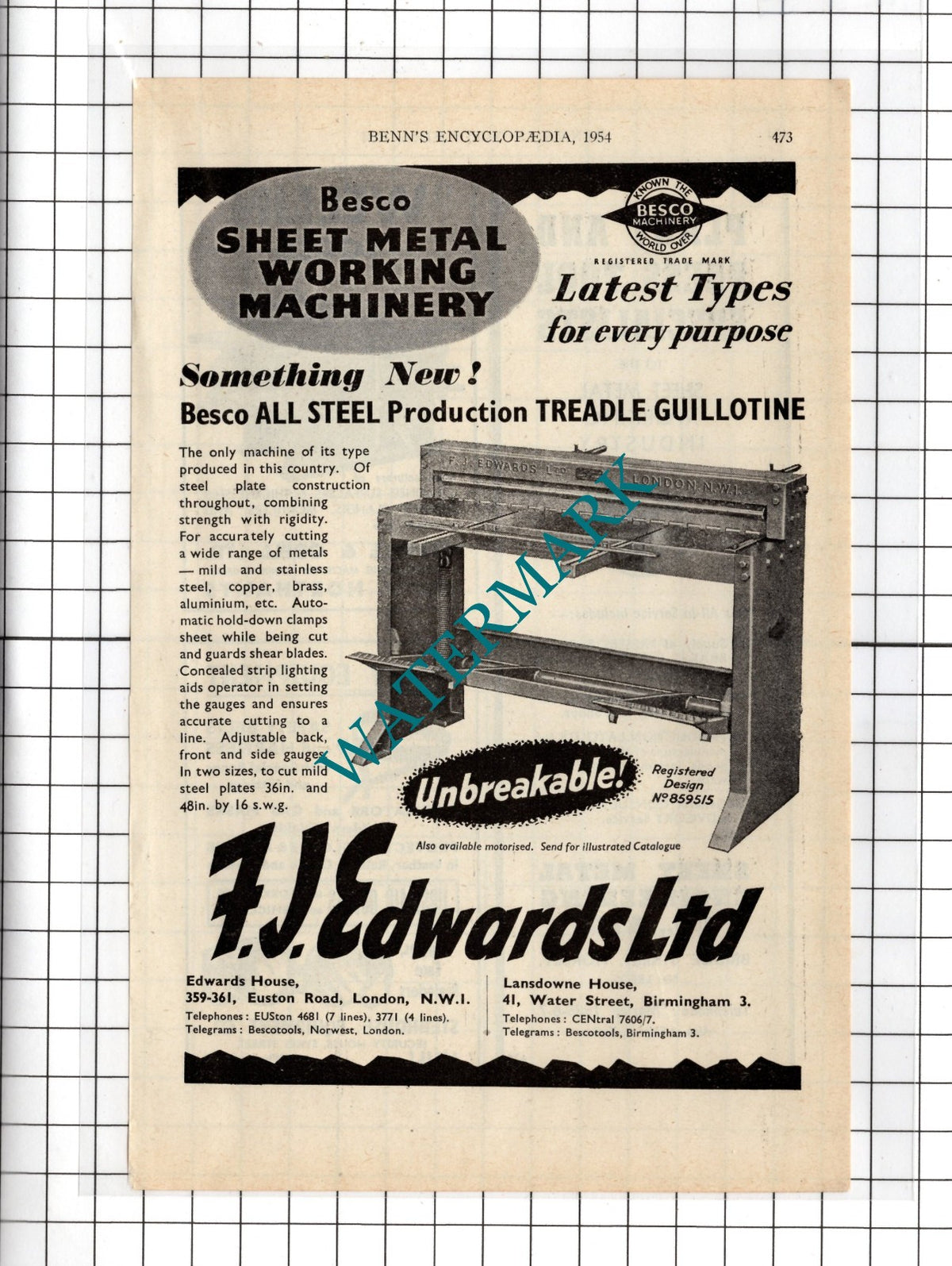 F J Edwards Ltd London  Besco Advert - 1954