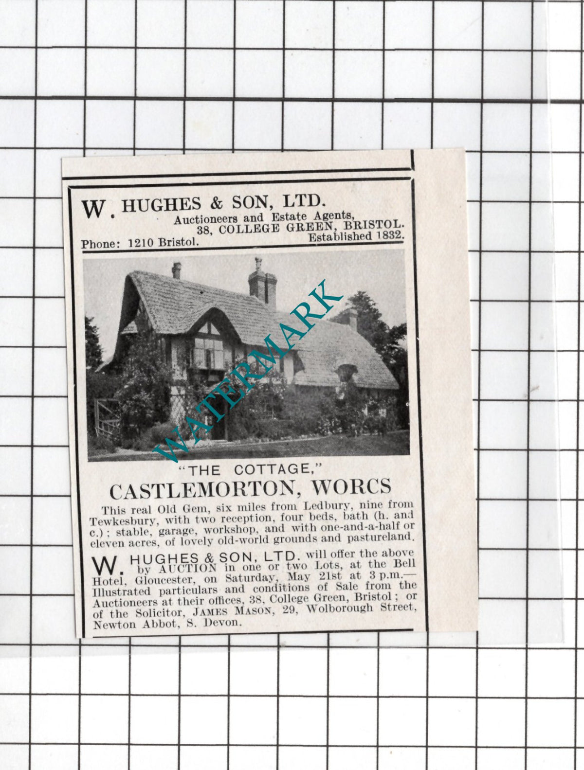The Cottage Castlemorton Worcestershire - 1927 Small House Sale Advert
