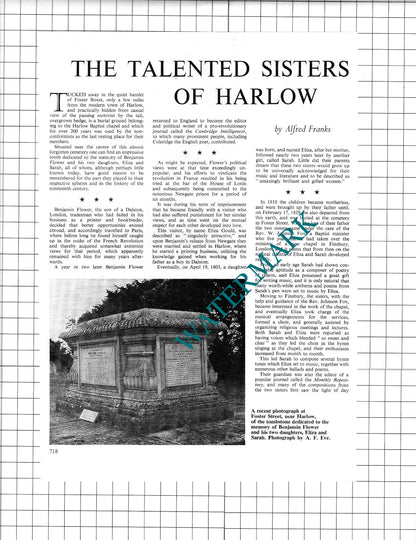 Benjamin Flower Harlow Essex Eliza and Sarah Flower - 1967 Two-Part Clipping
