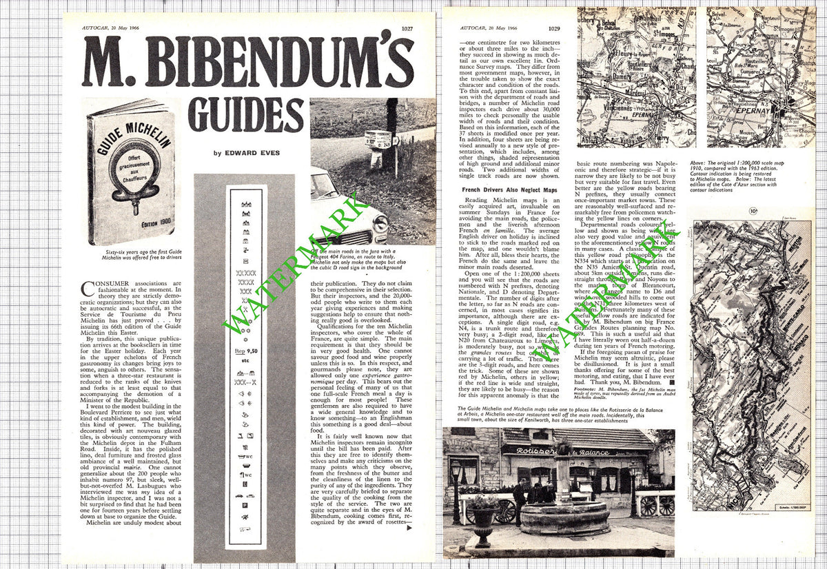 Andre and Edward Michelin Guides Bibendum Tyres - 1966 Article