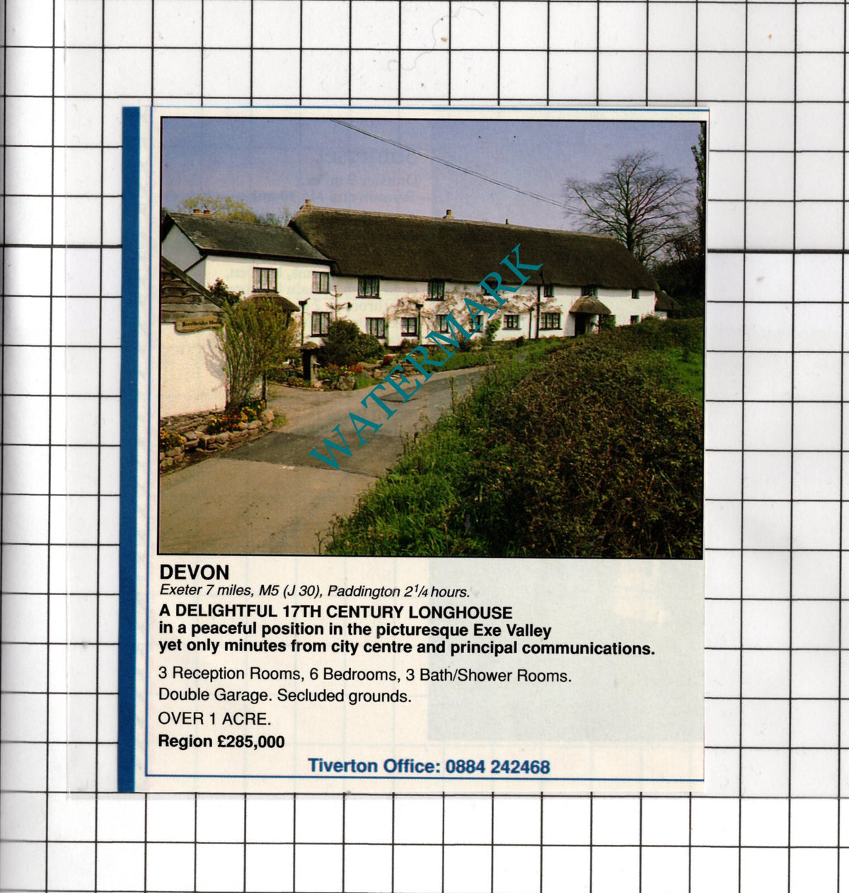 Exeter Devon Longhouse  House Sale Advert - 1991 Cutting