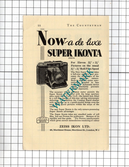 Austria Tourism Advert / Zeiss Ikon Ltd - 1935 Small Advert