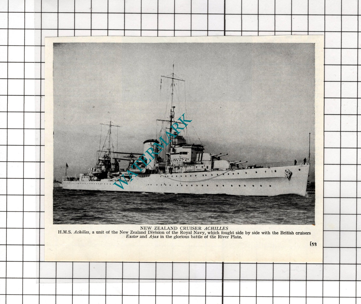 HMS Achilles Ship New Zealand WW2 - 1940's SMALL Cutting