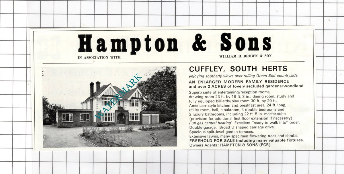 Cuffley Hertfordshire House Sale Advert - 1972