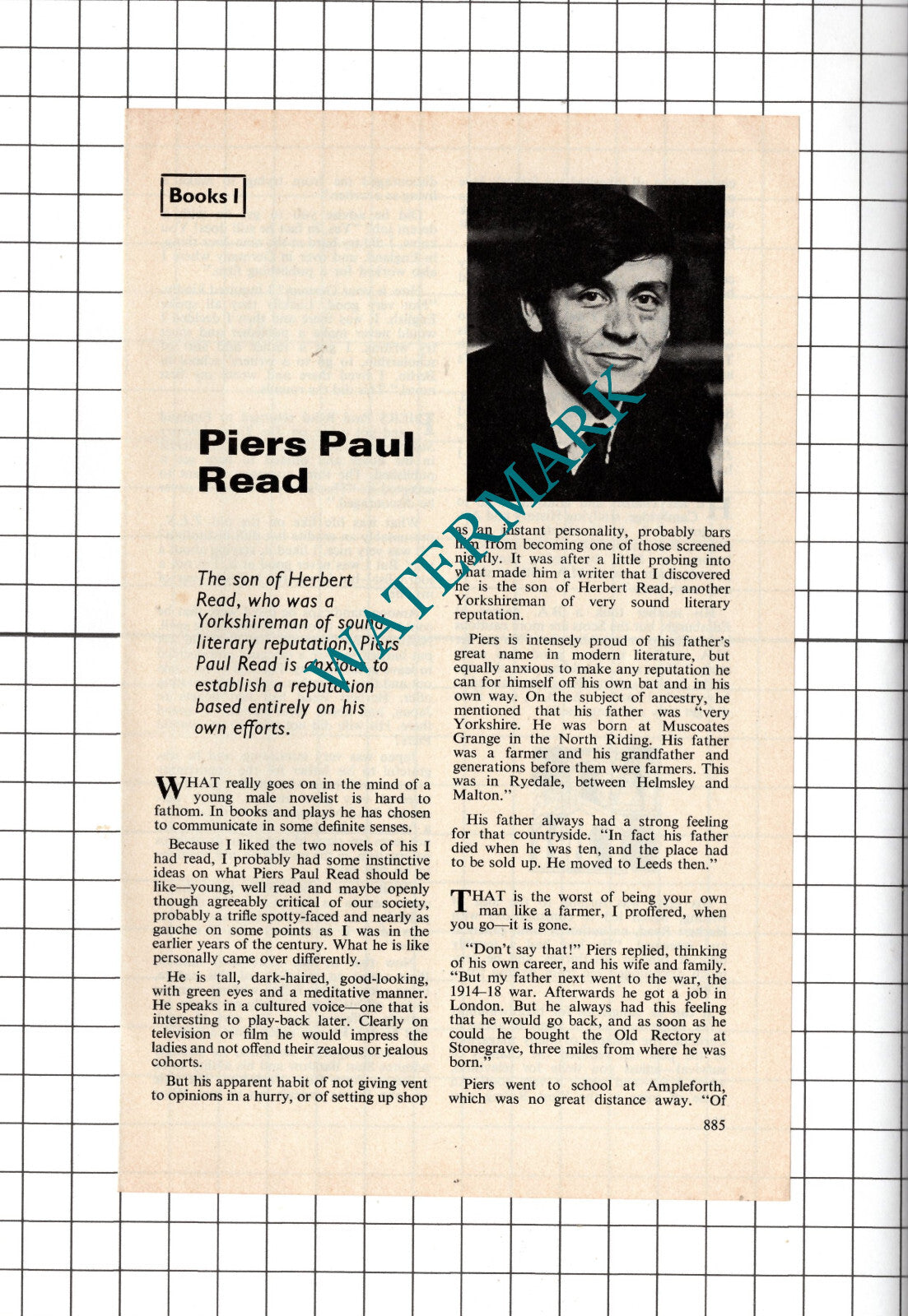 Piers Paul Read Novelist - 1974 Small Article