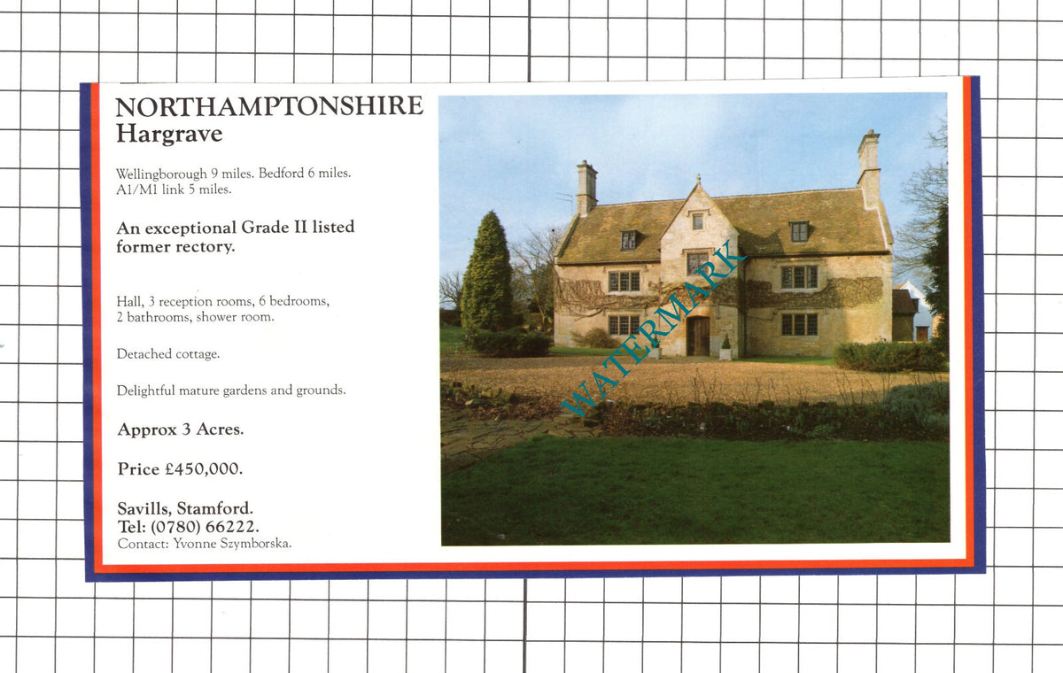 Hargrave Northamptonshire Rectory Fettercairn Sale Advert- 1990 Clipping / Print