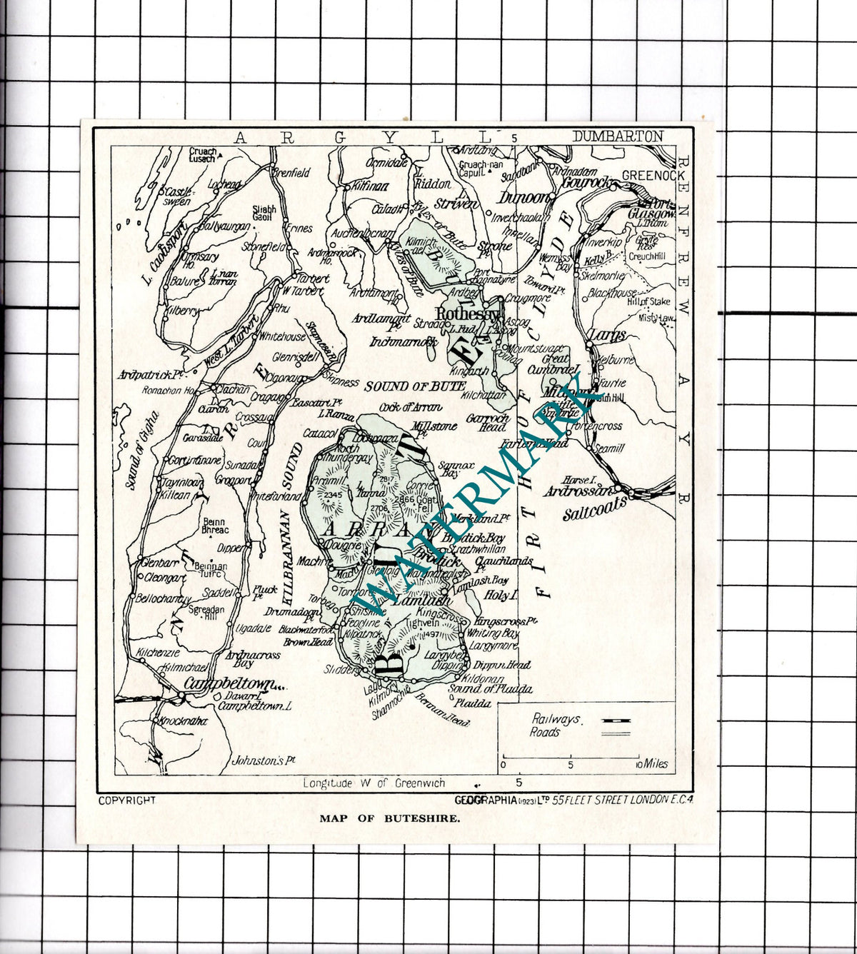 Bute Buteshire Map - c.1930's SMALL Clipping / Print