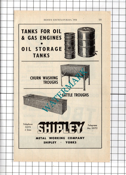 Shipley Metal Working Company Yorkshire / S M Wilmot & Co Bristol  - 1954 Advert