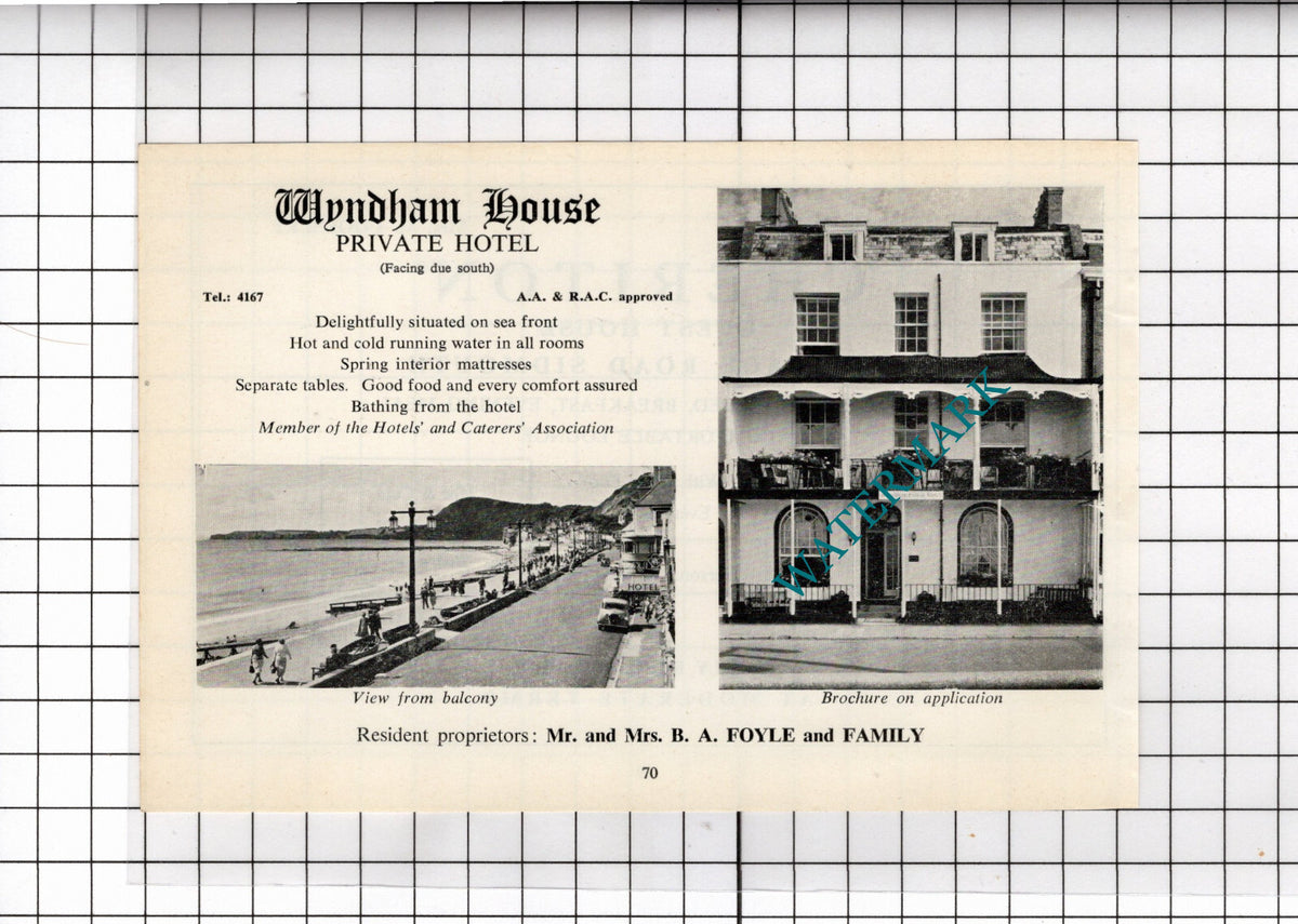 Wyndham House Hotel Sidmouth Devon Foyle / Cheriton Guest Cooksley - 1968 ADVERT