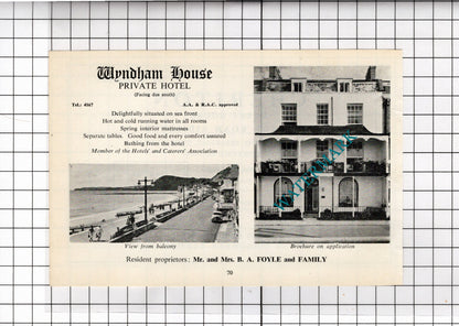Wyndham House Hotel Sidmouth Devon Foyle / Cheriton Guest Cooksley - 1968 ADVERT