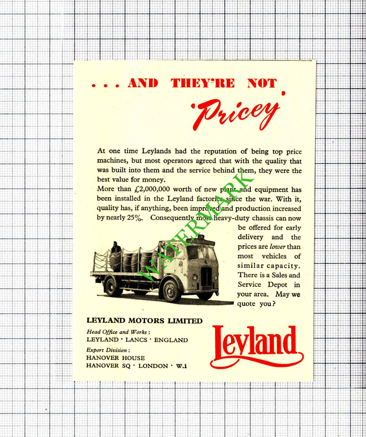 Leyland Motors Ltd Small Advert - 1950 Cutting