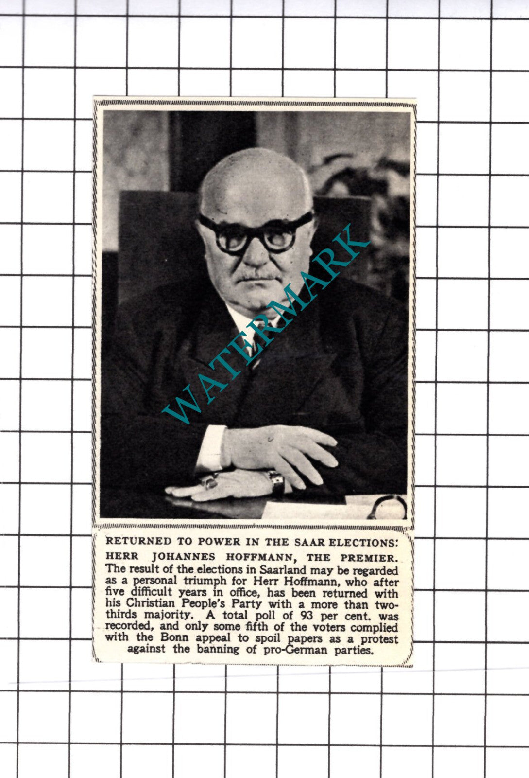 Herr Johannes Hoffman Saar  -  1952 Small Cutting