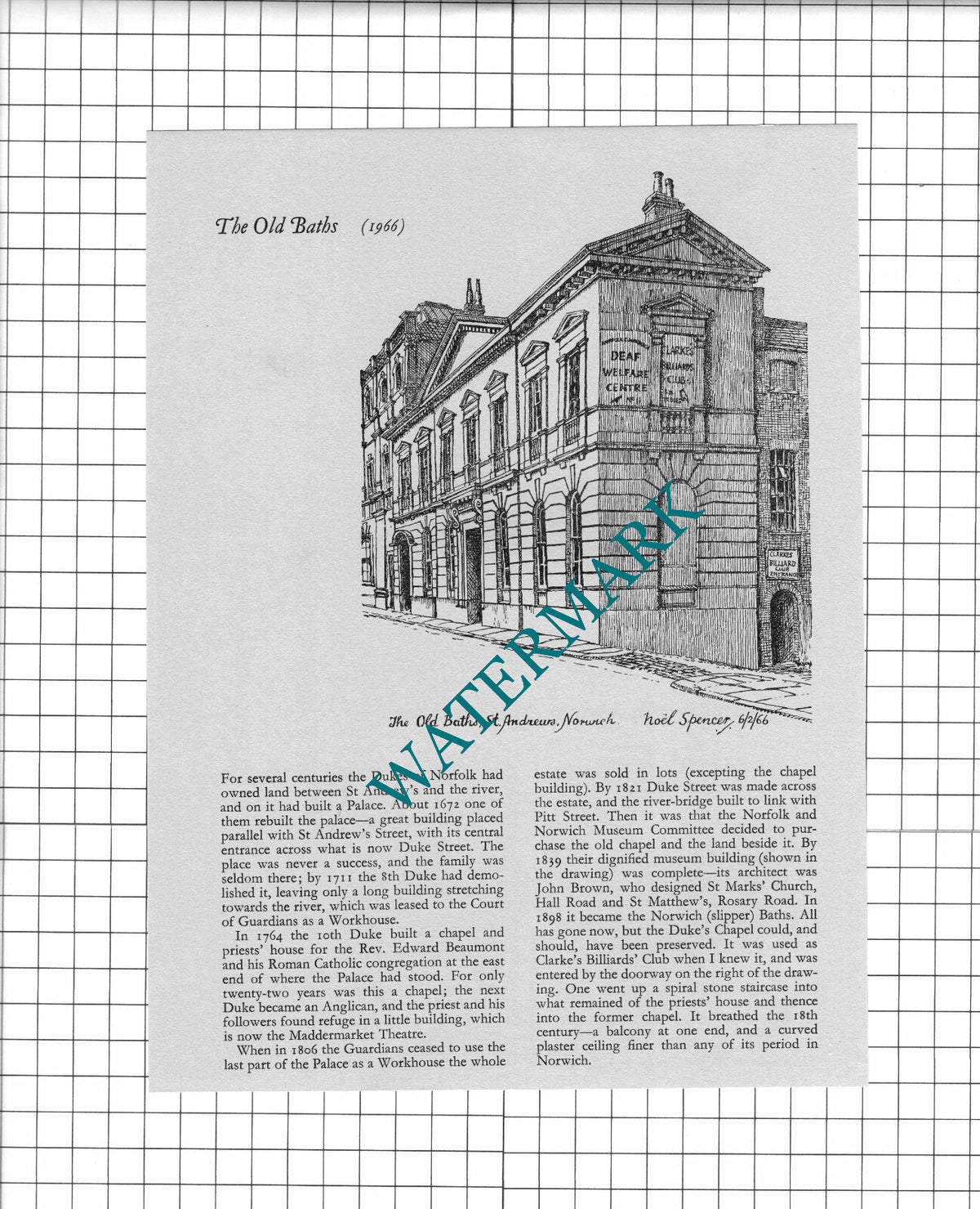 The Old Free Library Norwich  / The Old Baths Norfolk - 1970s Clipping/ Print
