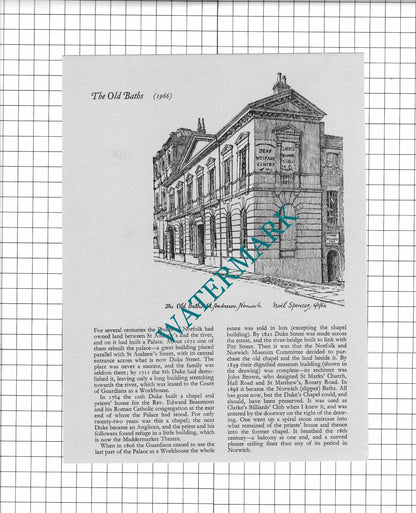 The Old Free Library Norwich  / The Old Baths Norfolk - 1970s Clipping/ Print