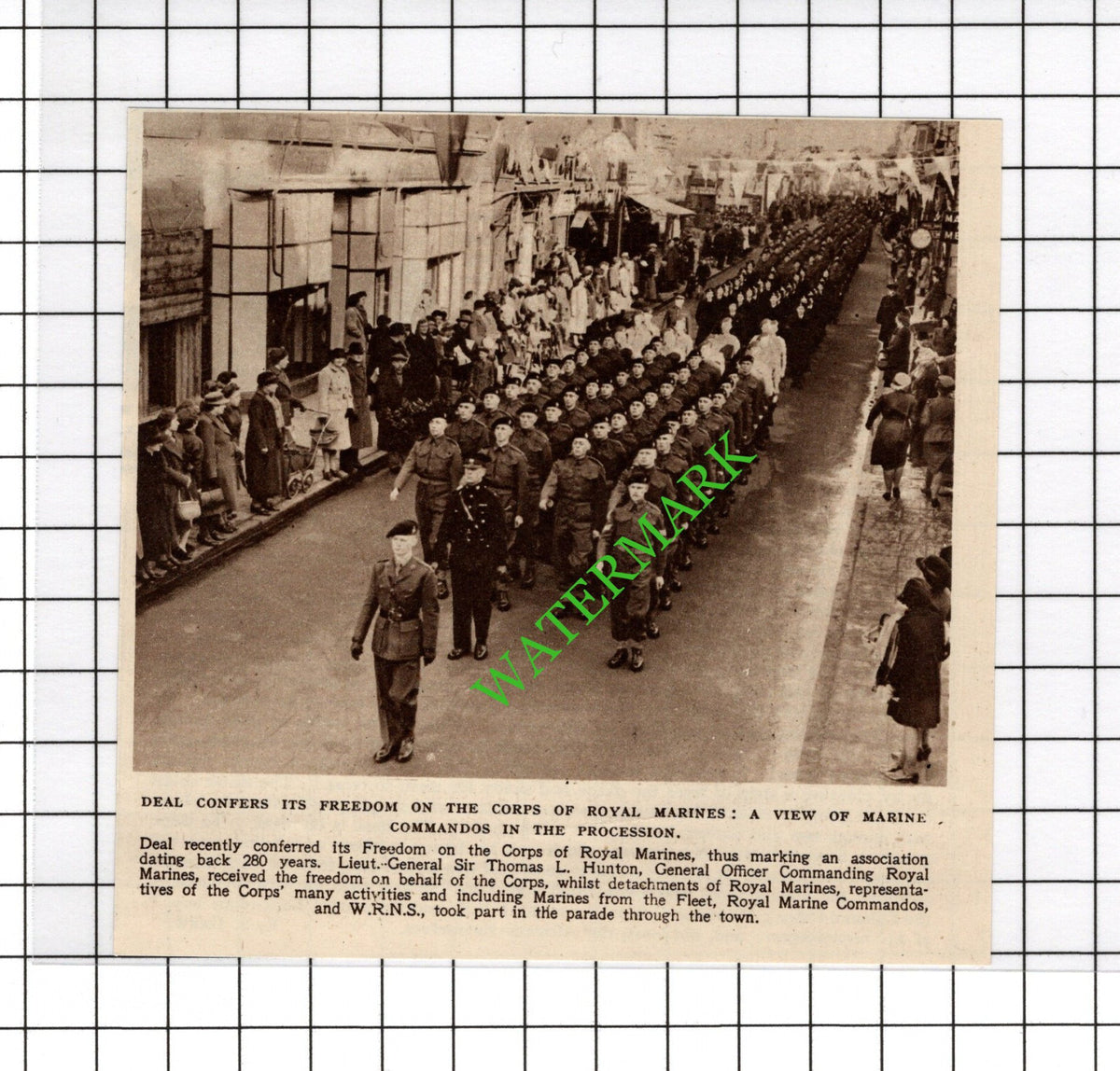 Deal Kent Royal Marines Lt Gen Sir Thomas L Hunton - 1950 Cutting