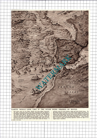 North Atlantic Ocean Drained   - 1961 Centrefold Print