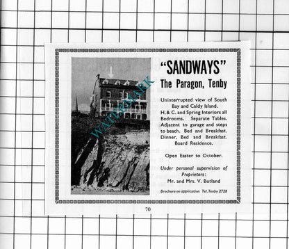 Sandways Hotel Tenby Wales Butland / Norton Guest House Colquhoun - 1962 Advert