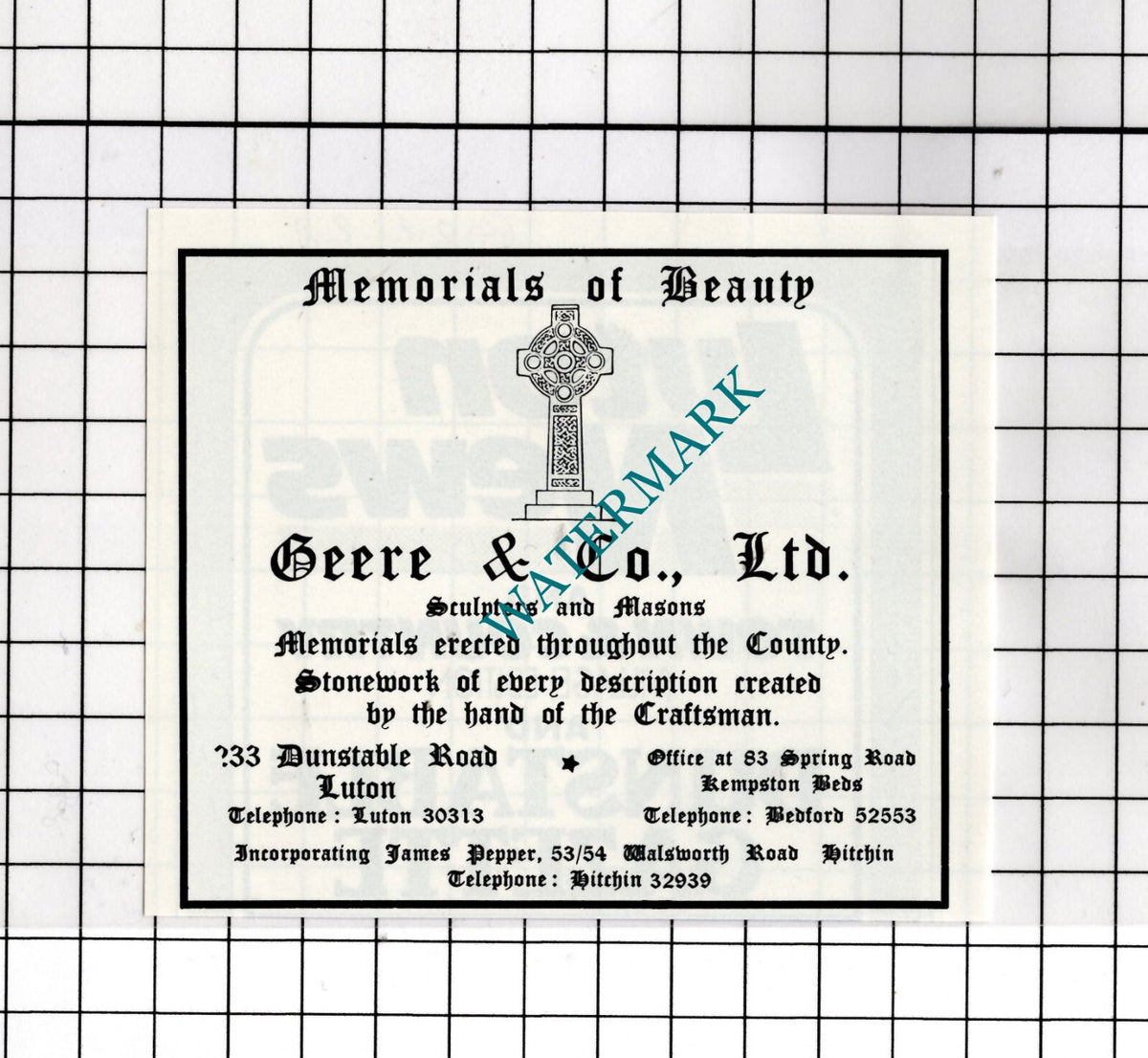 Geere & Co Ltd Sculptors Luton Bedfordshire - 1989 Small Advert