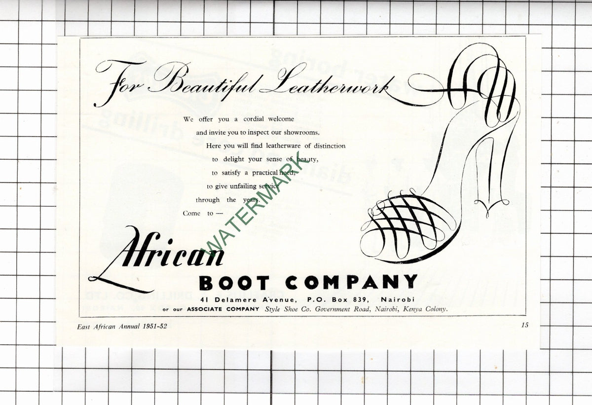 African Boot Company Nairobi Kenya / Craelius E A Drilling Co Ltd - 1951 Advert