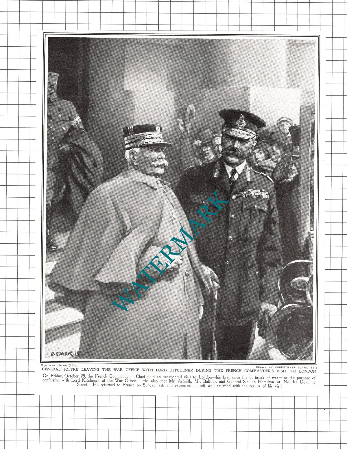 General Joffre Lord Kitchener Clark World War One WW1 - 1915 Clipping / Print