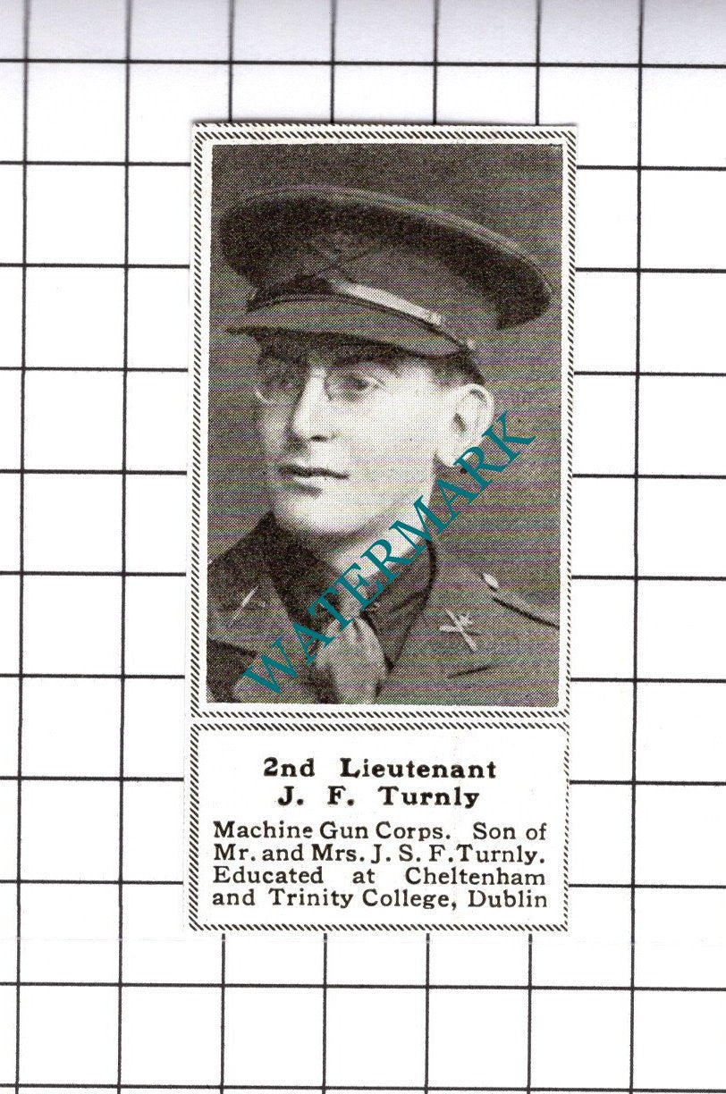 2nd Lt J F Turnly Machine Gun Corps Great War WW1  - 1919 SMALL Cutting