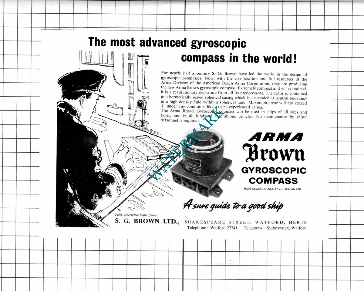 S G Brown Ltd Watford Arma Brown Gyroscopic Compass ADVERT - 1960 Clipping