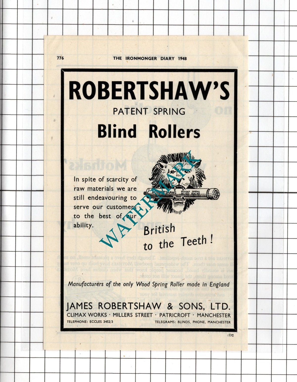 James Robertshaw & Sons Manchester Mothawks Richard Johnson Clapham -1948 Advert