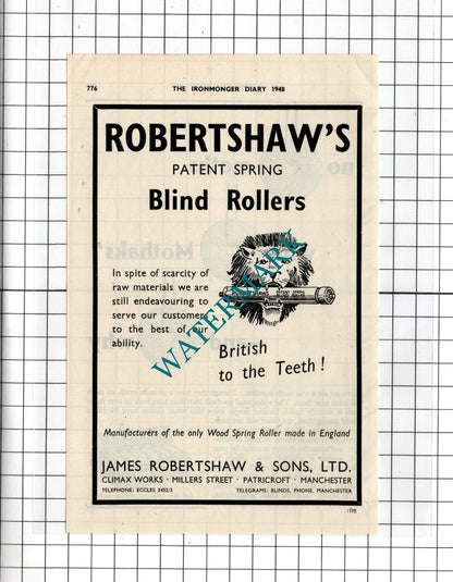 James Robertshaw & Sons Manchester Mothawks Richard Johnson Clapham -1948 Advert