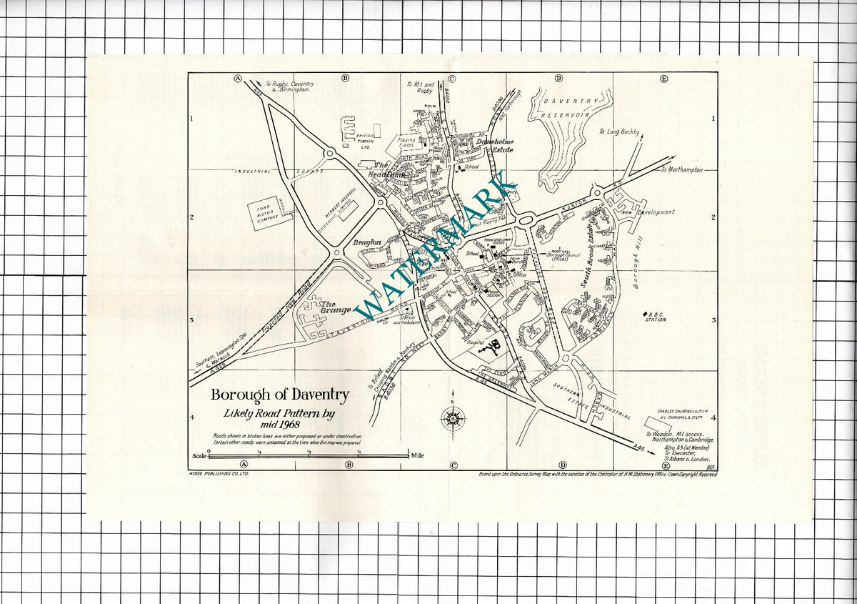 Daventry Northamptonshire Small Folded Map - 1967