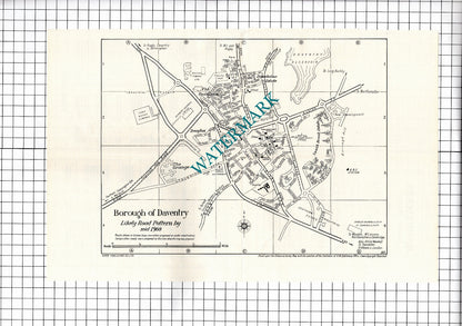 Daventry Northamptonshire Small Folded Map - 1967
