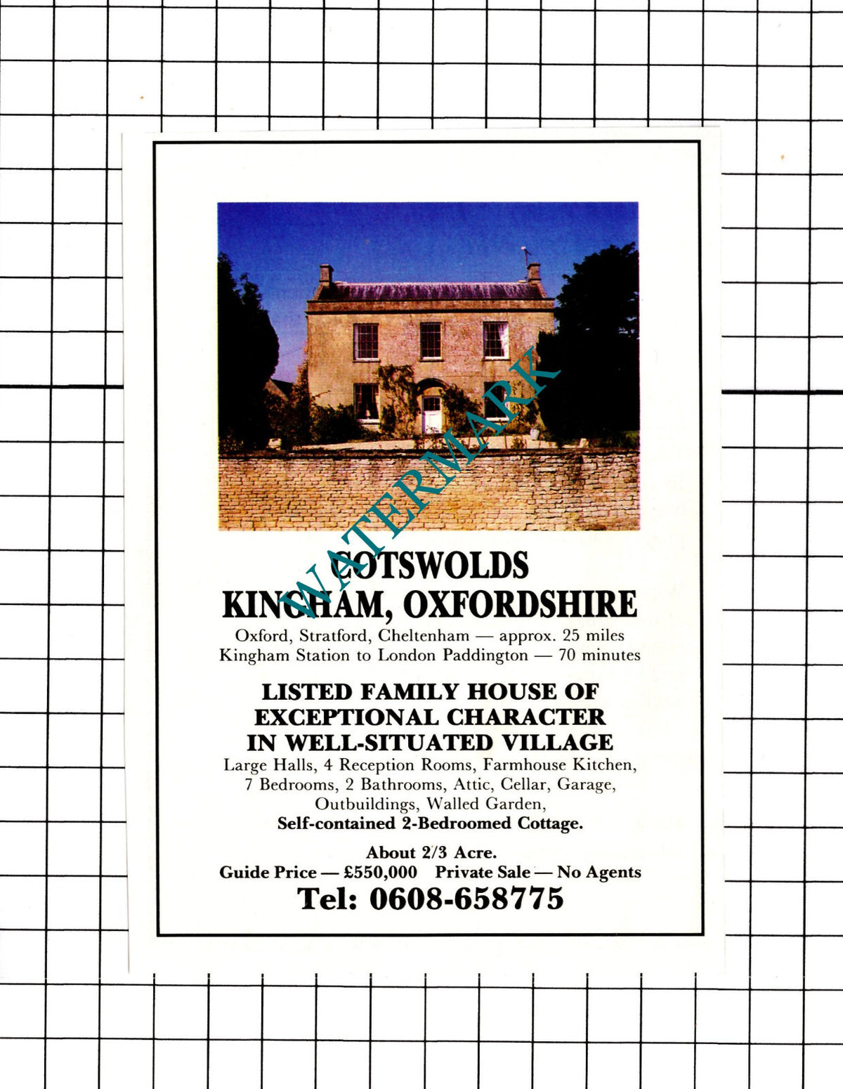 Kingham Oxfordshire House Sale Advert - 1991 Clipping / Print