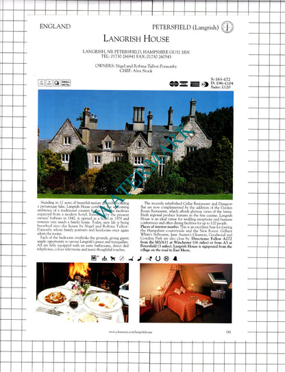 Langrish House Petersfield / Andrews On The Weir Porlock Weir   - 2001 Advert