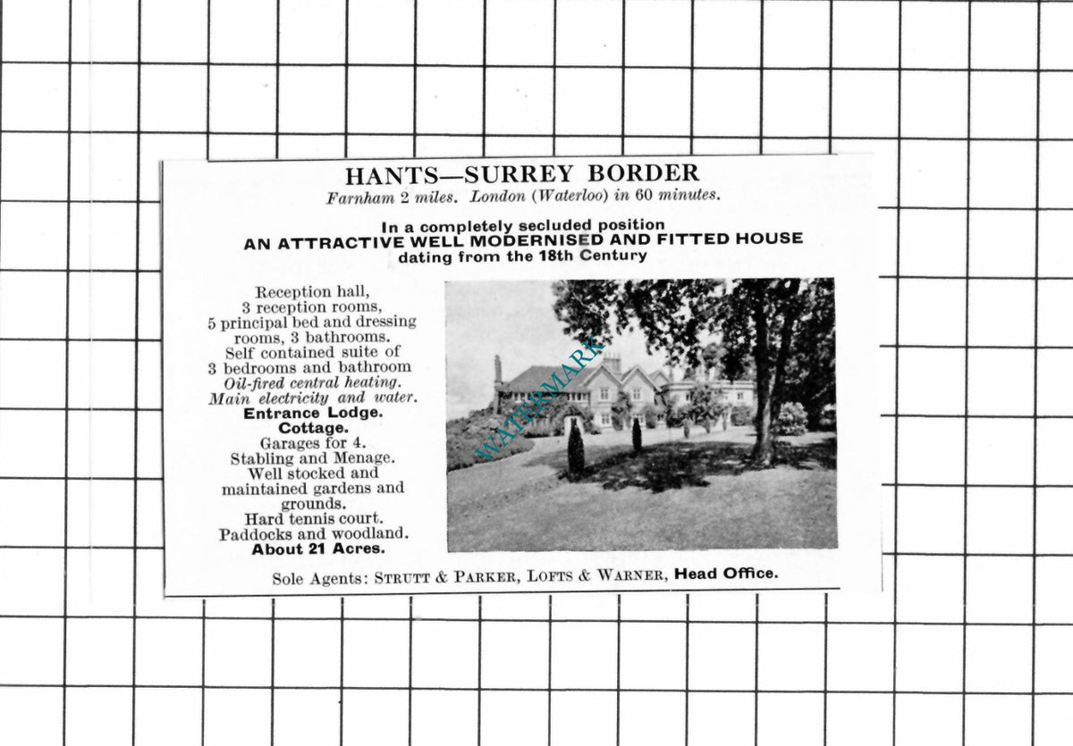 Farnham Hampshire SMALL House Sale Advert  - 1967 Clipping