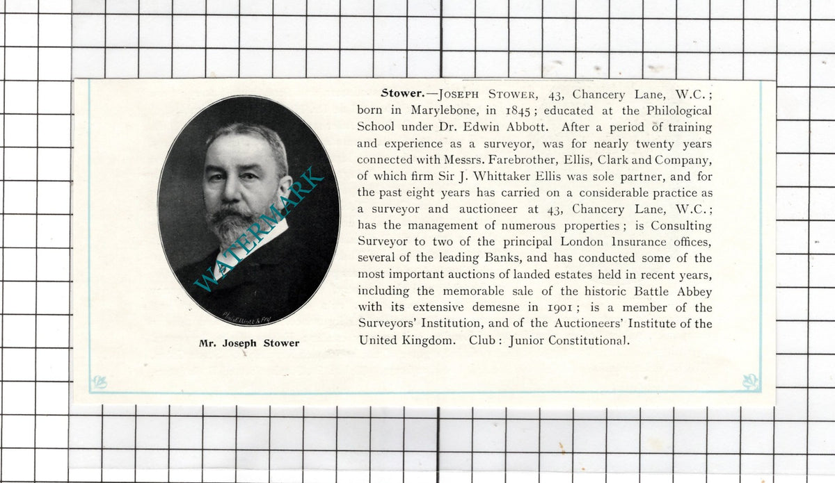 Mr Joseph Stower 43 Chancery Lane London - c.1905 Clipping