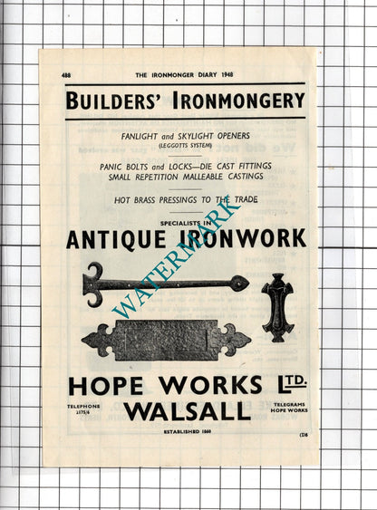 Clarke Ellard Engineering Letchworth / Hope Works Ltd Walsall -  1948 Advert