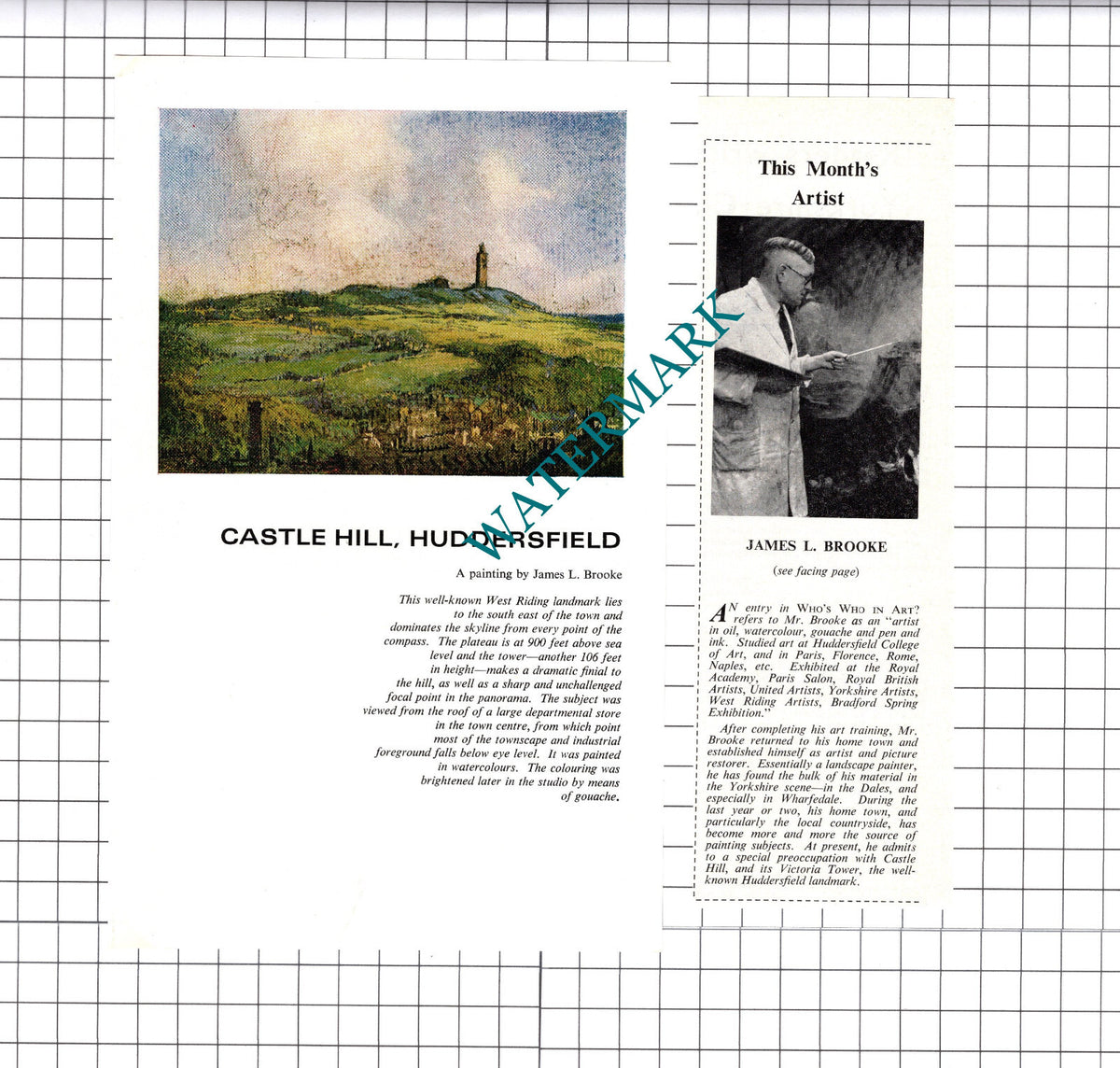 James L Brooke Artist  Castle Hill Huddersfield - 1966 Two-Part Clipping