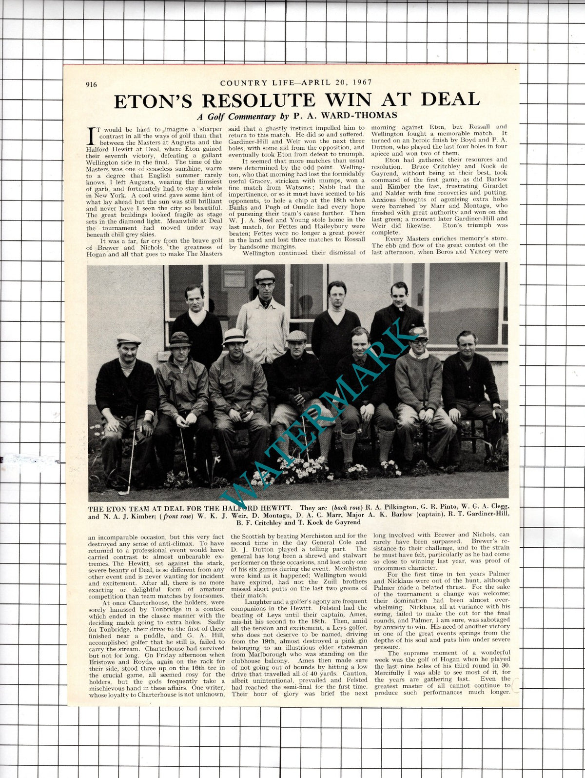 Eton Golf Pinto Kock de Gayrend Kimber Montagu Marr Gardiner-Hill - 1967 Article