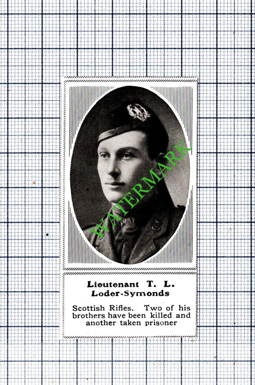 Lt T L Loder-Symonds Scottish Rifles WW1 - 1915 SMALL Cutting