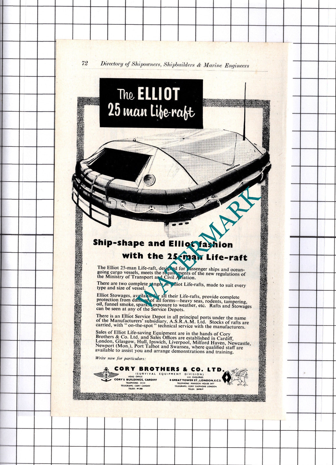 Richard Klinger Ltd Sidcup Kent / Cory Brothers Elliot Raft ADVERT - c.1957