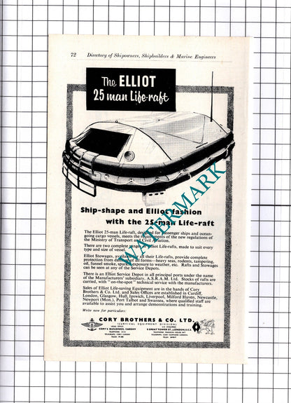 Richard Klinger Ltd Sidcup Kent / Cory Brothers Elliot Raft ADVERT - c.1957