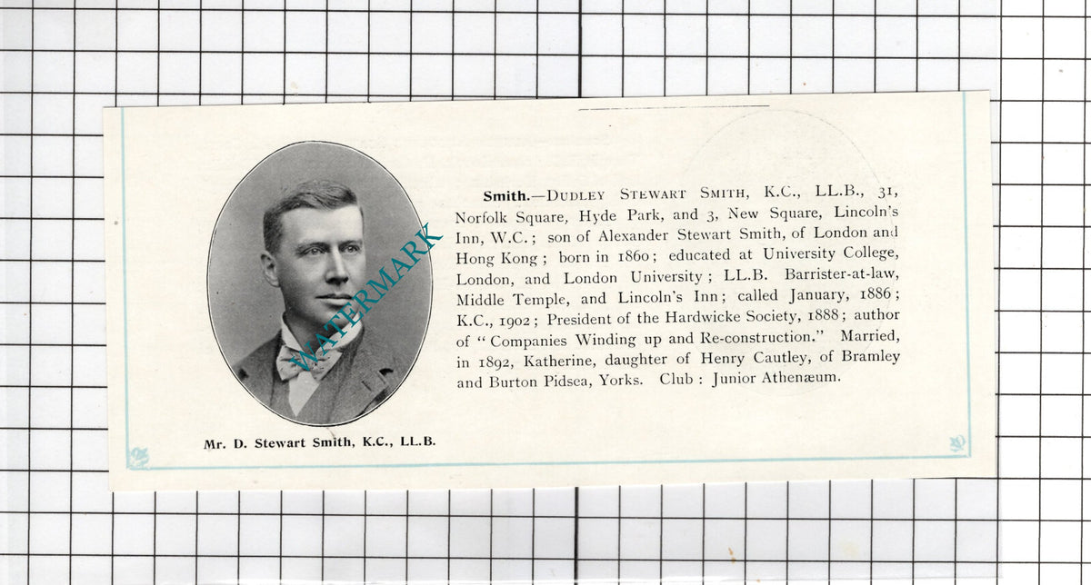 Albert Augustus Scanlan Selby Yorkshire / Dudley Stewart Smith  -c.1905 Clipping